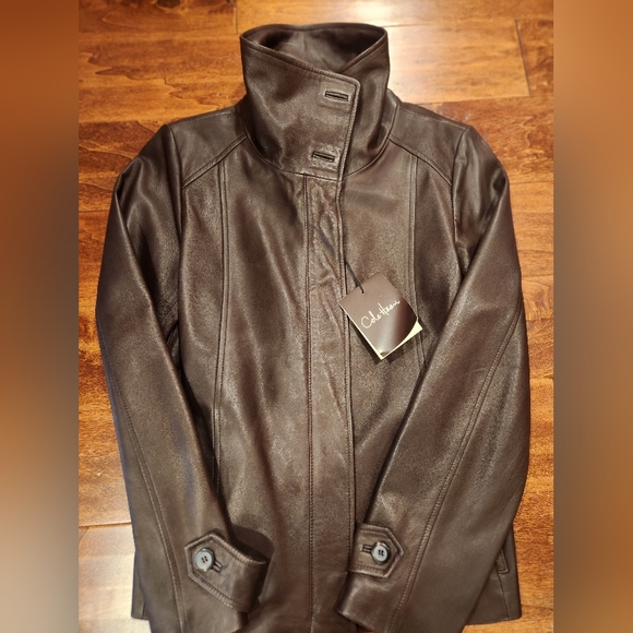 Cole Haan Women's Wing Collar Leather Jacke - Brown (Sz Small) - Picture 6 of 9